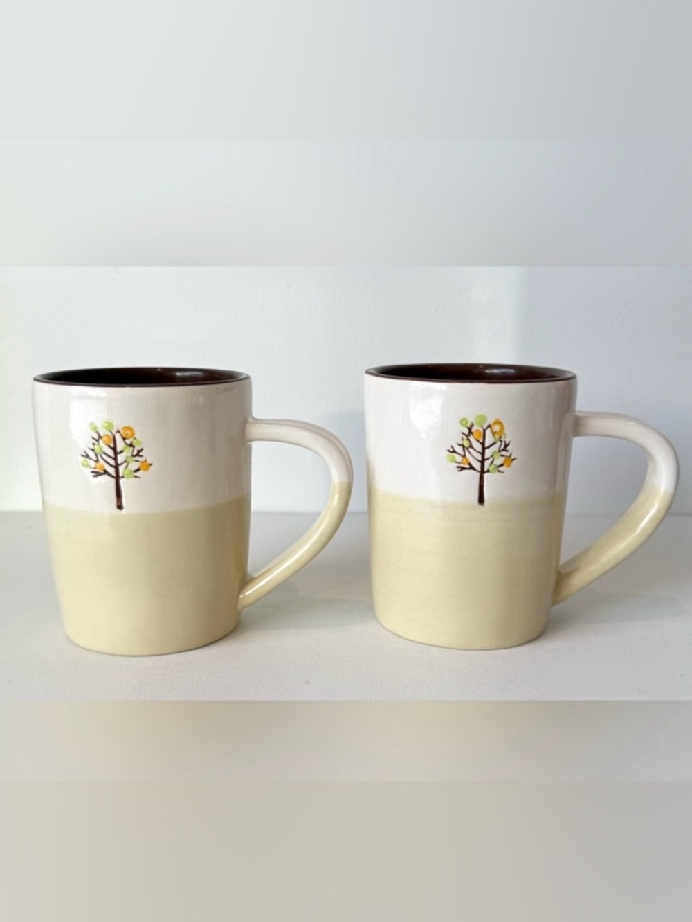 Starbucks 2009 Fall Autumn Hand Painted Tree of Life Coffee Mug 14oz Pair